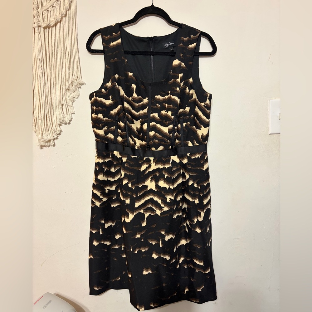 Oleg Cassini Black and Cream Midi Dress